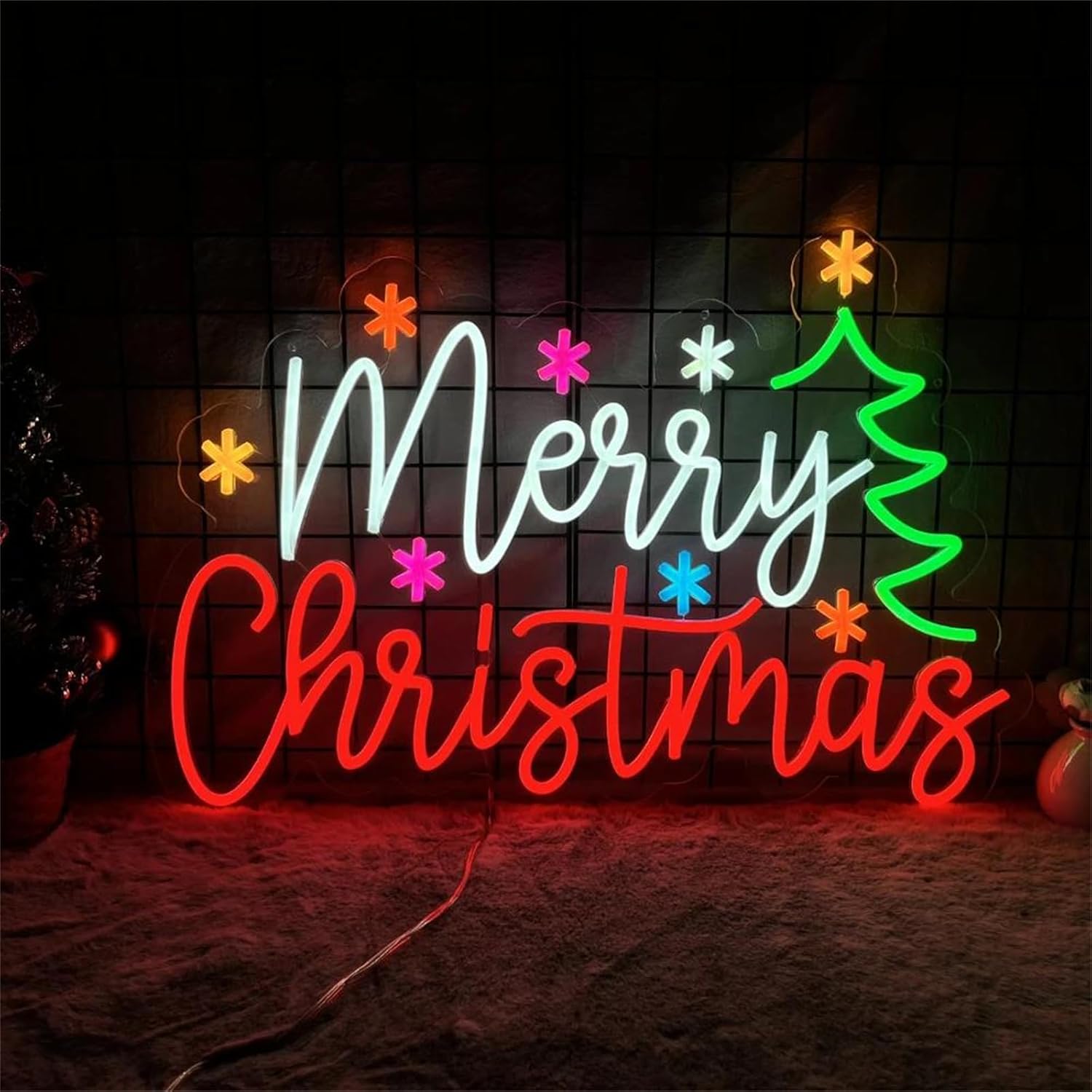 Wall Decor Lighting Tree - علامة نيون عيد ميلاد سعيد مع