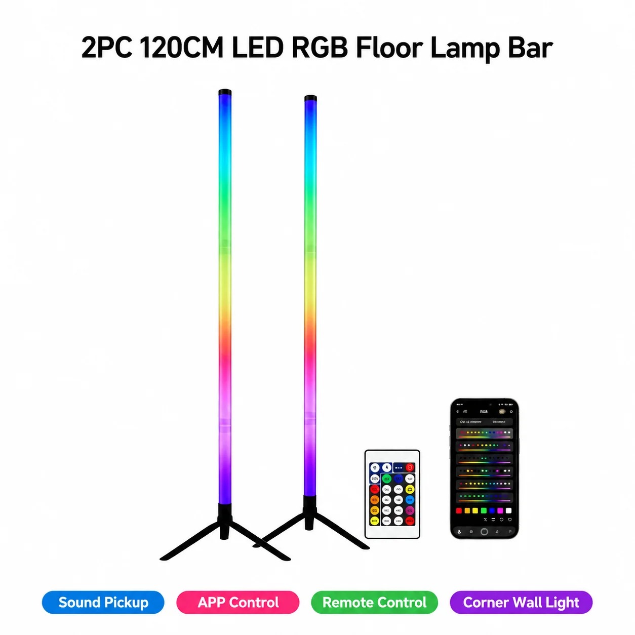 Lighting Decor For Room - مصباح أرضي LED RGB للزوايا (قطعتان)،
