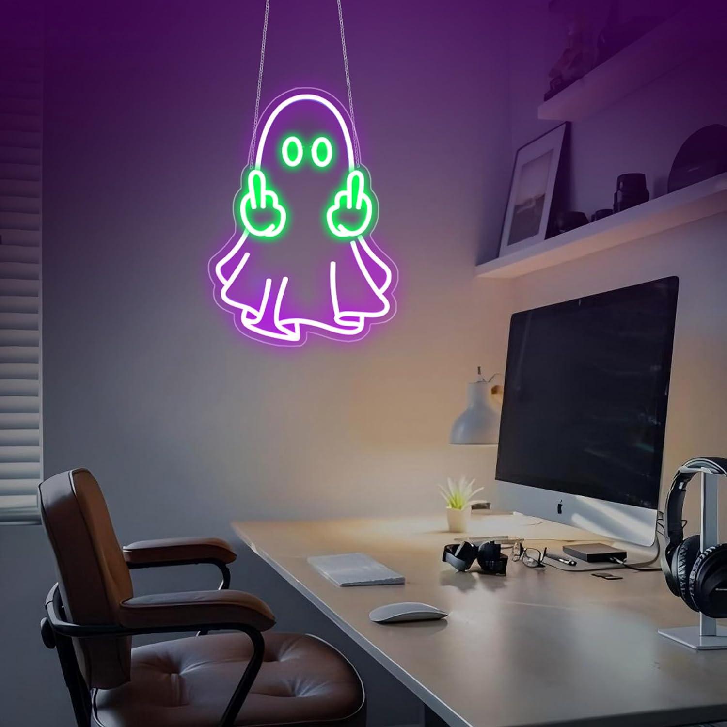 لافتة نيون على شكل شبح تعمل با - مراجعة Lighting Decor For Room وسعره