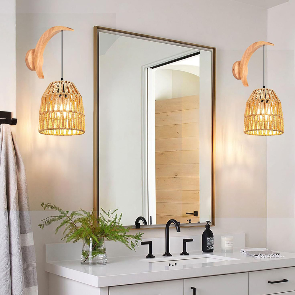 بوهو الروطان الجدار مصباح خمر  - مراجعة Foyer Lighting Wall Decor وسعره