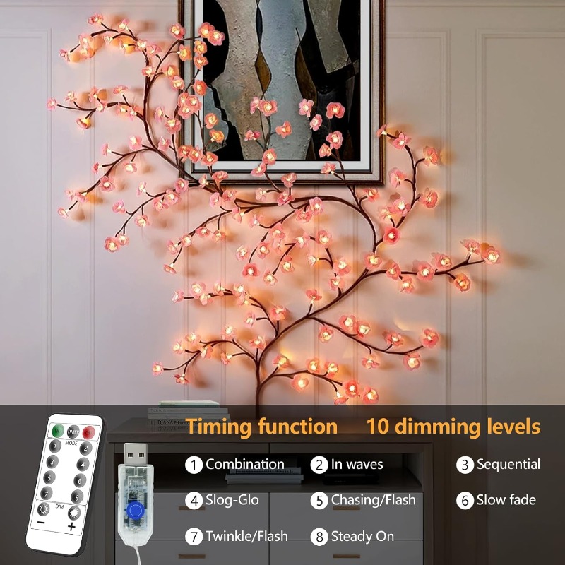 أضواء فرع شجرة زهر الكرز LED 8 - مراجعة Wall Decor Lighting Tree وسعره