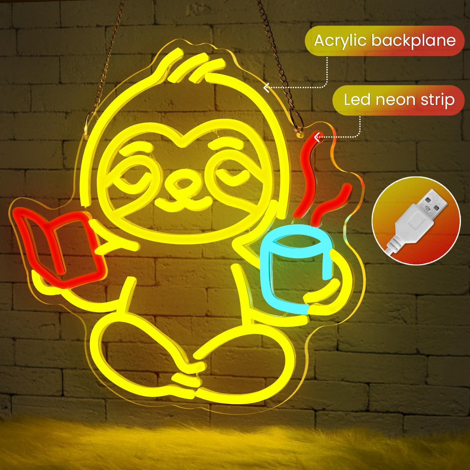 لافتة نيون على شكل كسلان مع إض - مراجعة Lighting Decor For Room وسعره