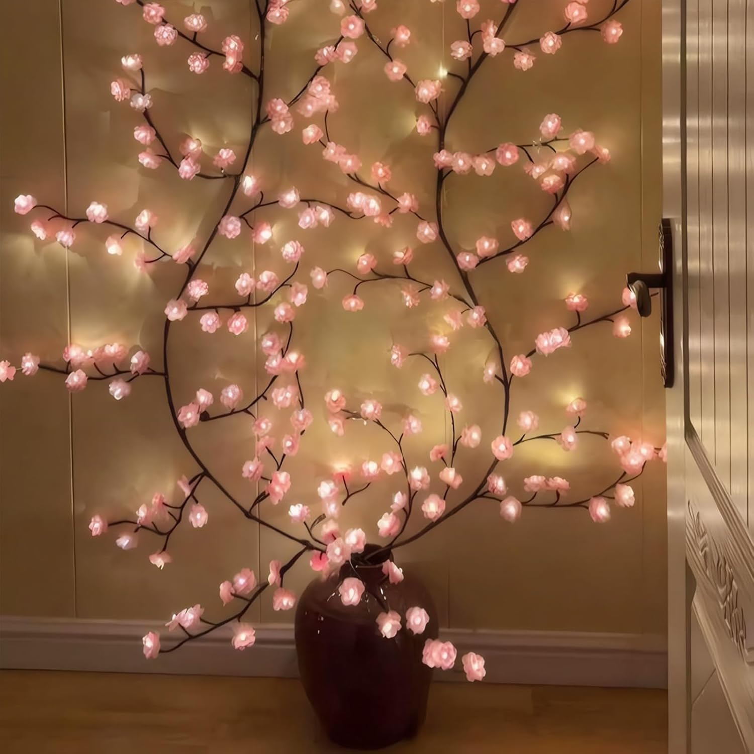 زهر الكرز الصفصاف الكرمة غصين  - مراجعة Wall Decor Lighting Tree وسعره