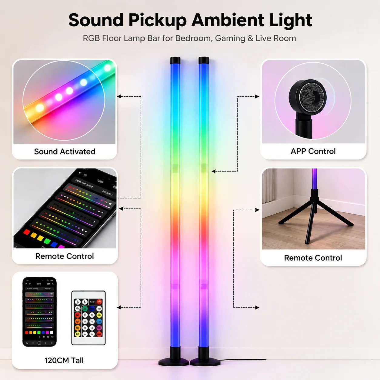 قطعتان من مصباح أرضي RGB بطول  - مراجعة Lighting Decor For Room وسعره