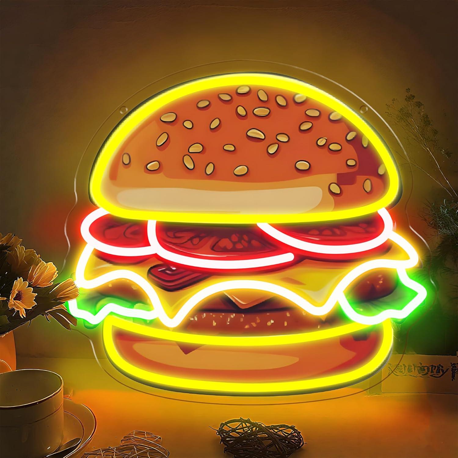 لافتة نيون LED على شكل برجر، إ - مراجعة Restaurant Lighting Decoration وسعره