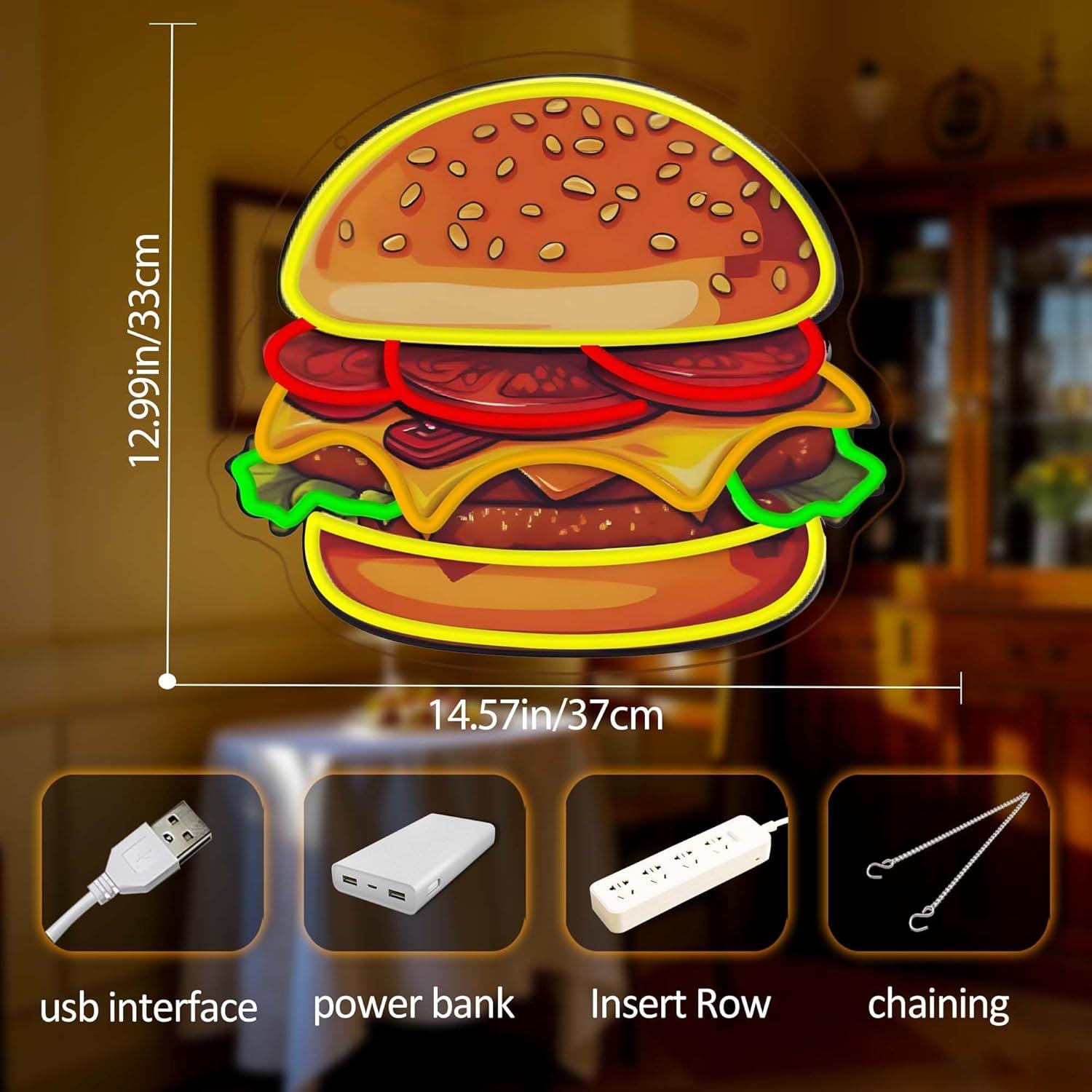 لافتة نيون LED على شكل برجر، إ - مراجعة Restaurant Lighting Decoration وسعره