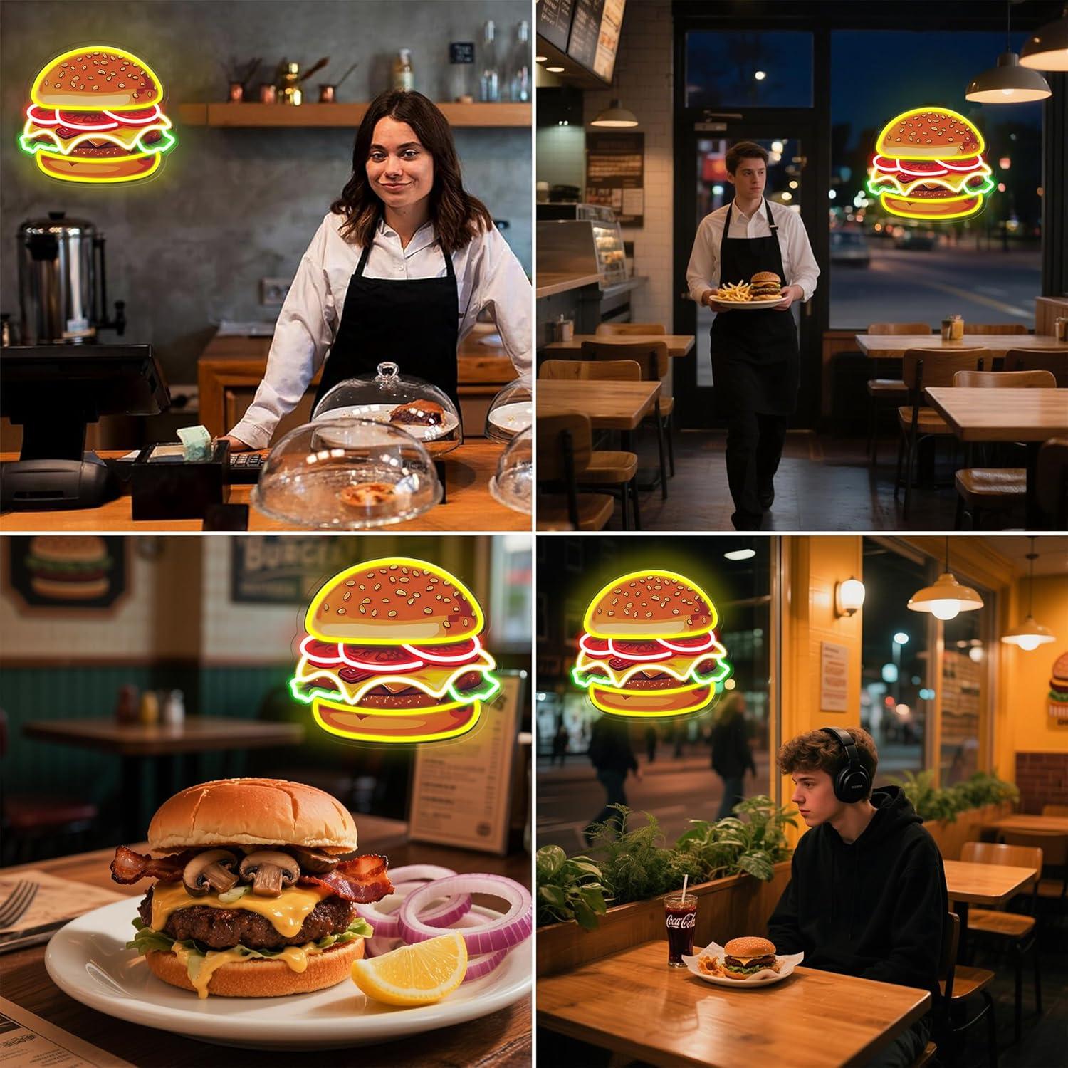 لافتة نيون LED على شكل برجر، إ - مراجعة Restaurant Lighting Decoration وسعره